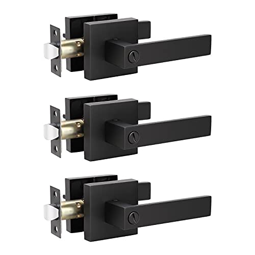 KNOBWELL 3 Pack Matte Black Interior Door Handles, Door Lever Lock Perfect Lever Door Handle for Privacy and Security 2.07 lb One Lever, Left or Right Handing