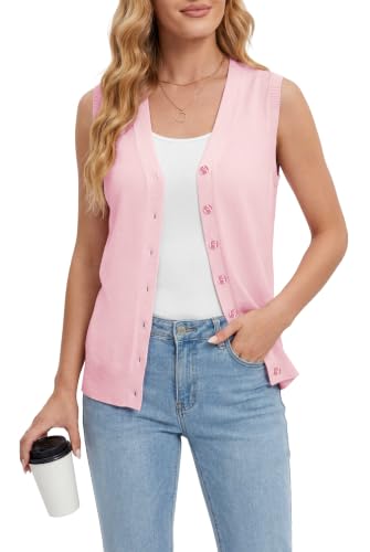Image of VIISHOW Women's Sleeveless Sweater Vest Lightweight Soft Knit V Neck Button Down Cardigan Casual Layering Top