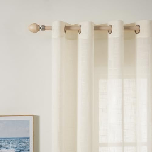 MIULEE Leinenoptik Voile Vorhänge Ösen 2er Hellbeige 140x245cm – Ansicht 4