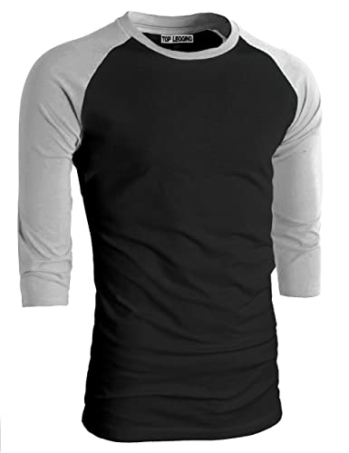 TOP LEGGING TL Men's Baseball Tee Shirt -Casual Cotton Plain 3/4 Sleeve Jersey T Shirts for Men (M, 3/4_BBLK_SLT.Grey)