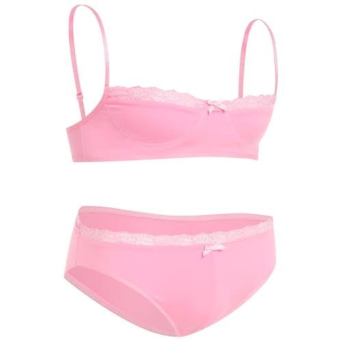 ABAFIP Men's Sissy Bra Floral Lace Panties set Crossdressing Outfits Bowknot Bikini Briefs Underwear Clothes