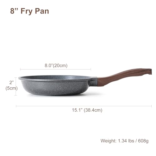 SENSARTE Nonstick Frying Pan Skillet, Swiss Granite Coating Omelette Pan, Healthy Stone Cookware Chef's Pan, PFOA Free (8/9.5/10/11/12.5 Inch) (8 Inch)
