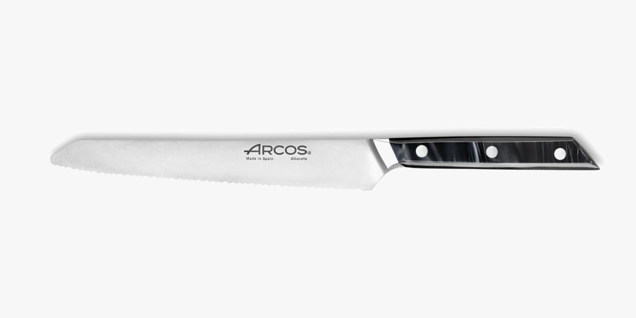 Arcos Eclipse Series - Bread Knife - 8" Forged Stainless Steel Blade with Silk Plus Edge - Special Gloss Polish - Acrylic Handle - Black Color