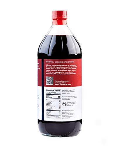 TAHITI TRADER Tart Cherry Organic Juice Concentrate - Ready to Drink Organic Superfood Promoting Immune Support & Overall Health - Pure, Unsweetened Fruit Juice - (32 oz, 1 Pack)
