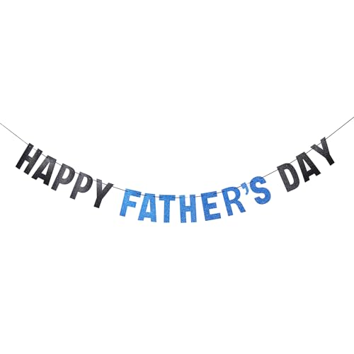 Image of Happy Father's Day Gold Banner Bunting Banner for Dad Father's Party Decorations Backdrop Garland for Father's Day (black blue banner)