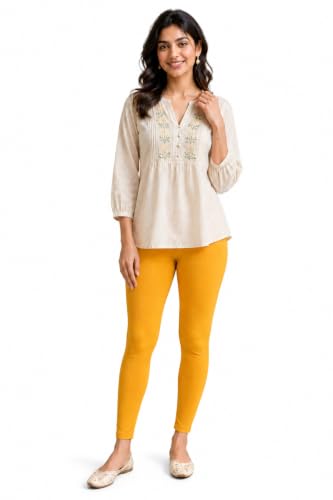Image of Women's Cotton Lycra Ankle Length Leggings | Regular Rise, Soft 4 Way Stretch Fabric | Casual & Ethnic Wear
