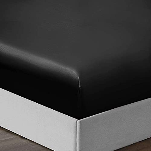 Thmyo Satin Bed Sheet Set,Extra Soft Deep Pocket Silky Satin Sheet Set With 1 Fitted Sheet +1 Flat Sheet + 2 Pillow Cases (4-Piece Black, Queen) #TOP4