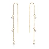 Watforsh 14K Plated Gold Threader Earrings for Women Long tassel with Cubic Zirconia Chain Duster Earrings Hanging for Minimalist Dangling