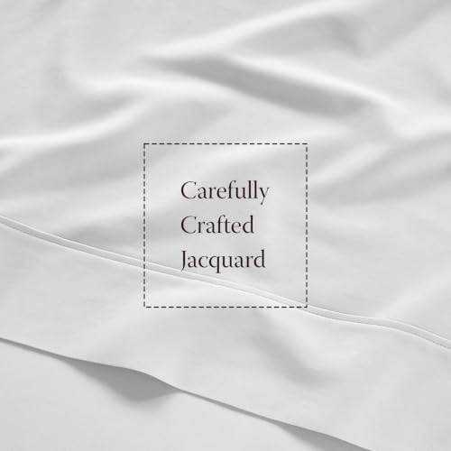 Image of Threadmill 300 Thread Count Cotton Queen Sheet Set, Sateen, Solid, White | 100% Cotton, Sateen Weave, 4-Piece Set, 16 inch Deep Pocket, Cooling, Breathable, OEKO-TEX Certified, Machine Washable