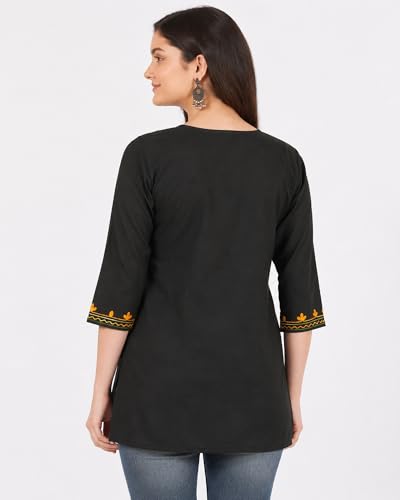 Image of Women's Gulnar Pure Cotton Kashmiri Embroidered A-line 3 /4 Cuff Sleeves Kurti | Short Kurta