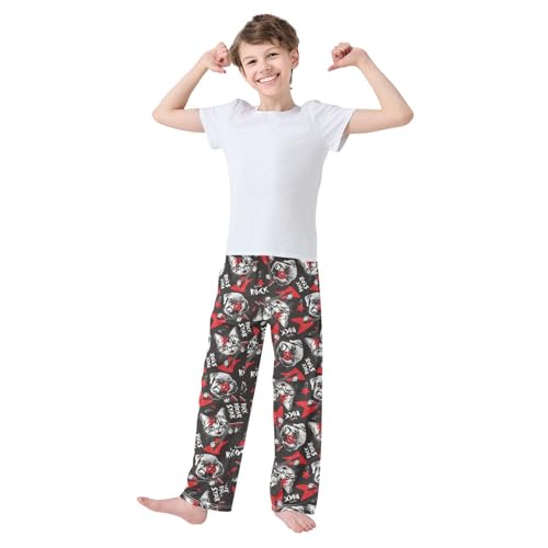Rock Dog and Cat Boys Long Pants Soft Trousers Elastic Waist Kids Lounge Bottoms with Pockets S-XL2