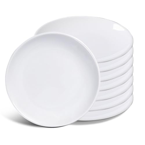 WANBY Plastic Plates 8 Piece Unbreakable White Dinner Plate Set Non-Toxin Freezing and Dishwasher Safe (8 inches)