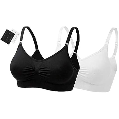 UtopyaUK Single or Double Pack Seamless Nursing Maternity Bra Padded Breastfeeding Drop Cup Sleep Comfortable Comfort Bra Crop Top Wire Free, 1 Black 1 White, M Cover