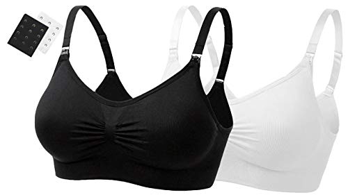 UtopyaUK Single or Double Pack Seamless Nursing Maternity Bra Padded Breastfeeding Drop Cup Sleep Comfortable Comfort Bra Crop Top Wire Free, White 1 Black 1 White, XL