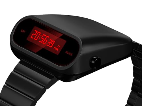 BENLYDESIGN Unique Metal Watch, OLED Display Men Digital Watches, Lift-to-Wake Screen, Stainless Steel Strap