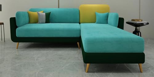 Image of Polyester Velvet Contemperory Sofa Set with Cushion Chaise Lounge, Sectional Sofa Perfect for Your Living Room,Guests Room & Office. (Turquoise & Green, 4 Seater)