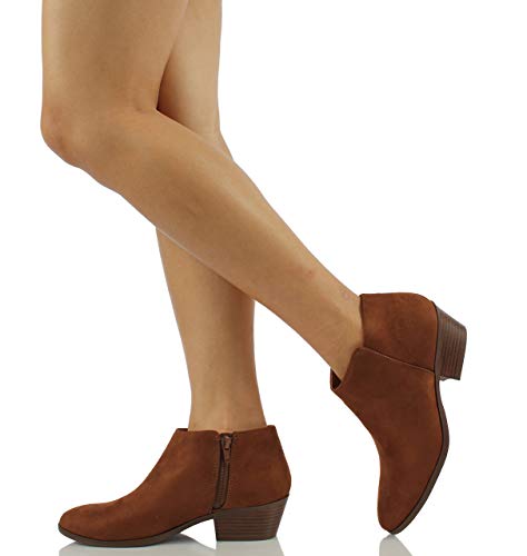 Image of Soda Women's Mug Round Toe Faux Suede Stacked Heel Western Ankle Bootie