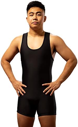 Matman Edge Wrestling Singlet Men Boys Spandex Weightlifting Solid Color (Black, Medium)