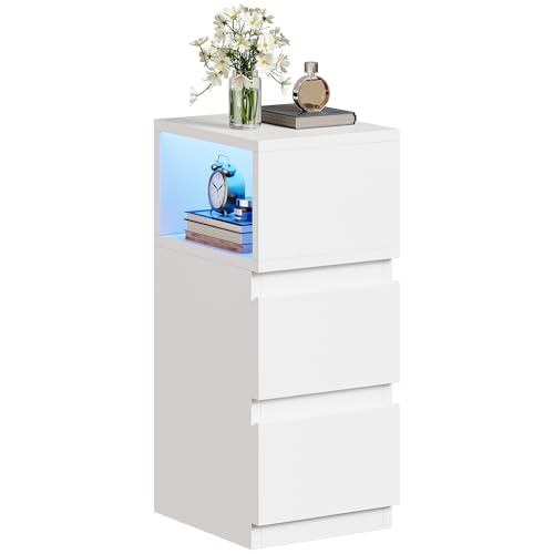 YITAHOME Nachttisch, schmaler Beistelltisch mit Schubladen und mehrfarbiger LED-Beleuchtung, Nachttisch mit flexiblem offenem Fach für Schlafzimmer,...