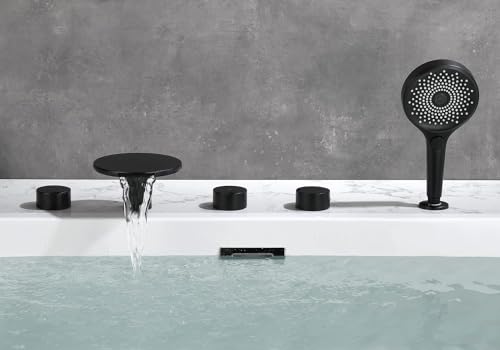 Sistema de ducha para baño AUU Moon Waterfall, grifería de bañera con 3 modos de ducha manual, grifo de bañera de montaje en cubierta de latón macizo (Negro) miniatura 3