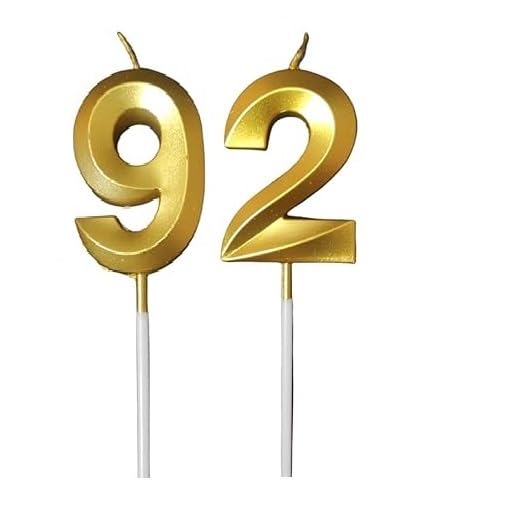 Image of ToyUniverse Number 92 Gold Candle | Ninety Two Number Candle | Number 92 Metallic Gold Candle for Ninety Second Birthday,Anniversary, Surprise Party Cake Decoration Candle (Pack of 2,Number 92)