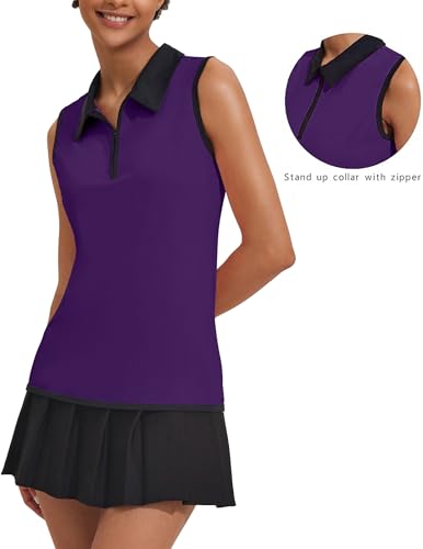 Image of COOrun Women's Golf Polo T Shirts Lightweight Moisture Wicking Sleeveless Shirt Quick Dry Zipper Tank Top