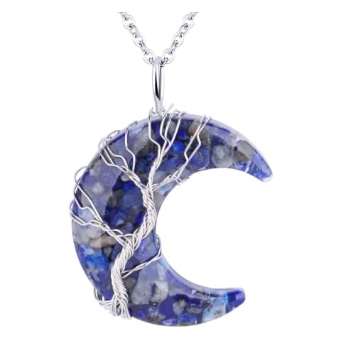ASGIFT Moon Necklace Tree of Life Wire Wrapped Crescent Moon Stone Pendant Crystal Neckalce for Women Cover