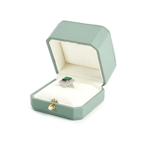 Leather Ring Box Jewelry Gift Box Mirofiber Interior Wedding Ring Case for Birthday, Proposal, Engagement, Wedding, Valentine's Day (Green)