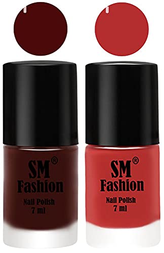 Image of Long Lasting Nail Polish | Nail Paint Combo 7 ml Each) - Set of 2 Wine-Coral Pink