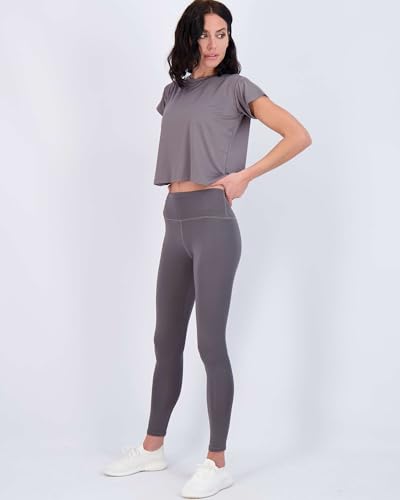 Image of Real Essentials 5 Pack: Women's Dry Fit Crop Top - Short Sleeve Crew Neck Stretch Athletic Tee (Available in Plus Size)