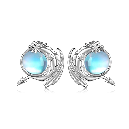 Dragon Stud Earrings 925 Sterling Silver Dragon Earrings for Women Moonstone Dragon Gifts for Girls