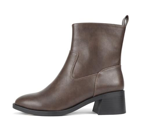 Round Toe Low Block Heel Ankle Boot with Side Zipper