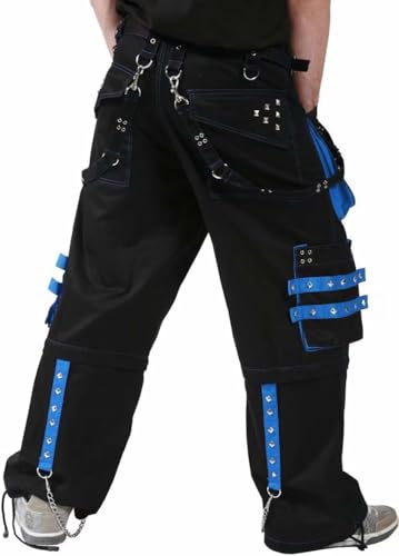 Black & Blue Chain Zip-Off Pants Gothic Cotton Studs Metal Punk Emo Trousers3