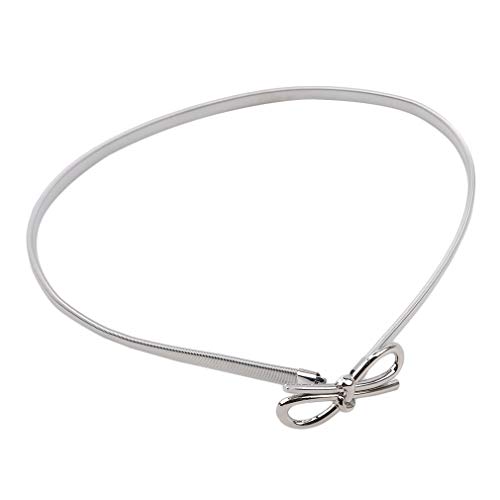 Jixing Bow Flaco Metal Interlock Hebilla Elástico Cinturón de Cadena Elástico Cinturón de Cintura Elástico para Vestido, Plata