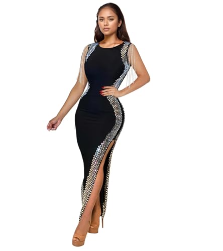 Image of PORRCEY Women's Sexy Rhinestone Mesh See Through Party Night Prom Dress