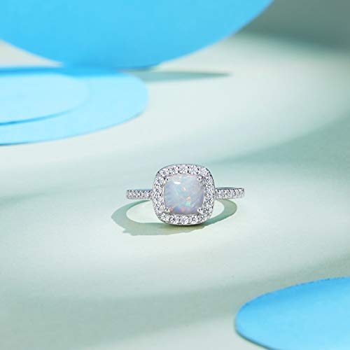 Carleen Created Opal Ring 925 Sterling Silver October Birthstone Cubic Zirconia CZ Halo Engagement Wedding Ring Fine Jewelry Gift for Women, All Size3
