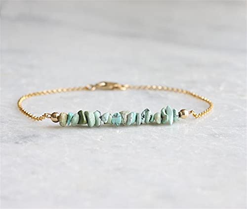 Bracelet en turquoise naturelle de forme libre et détails or