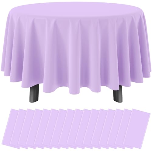 Image of Ragnhild 16 Pack Lavender Plastic Tablecloths for Round Tables, Premium Decorative Light Purple Disposable Table Cloths for Parties, Round Party Table Cover for Birthday Wedding Baby Shower, 84 Inch