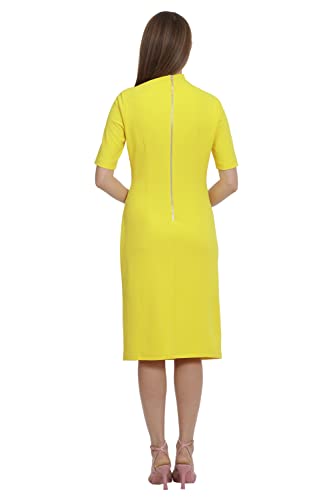 Image of Maggy London Women's Maggy London Women's Dresses Side Pleat Dress with Asymmetric Neck and Elbow Sleeves