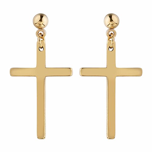 Weilydf 3 Pairs Stainless Steel Earrings Cross Dangle Studs Earrings Piercing Jewelry For Men And Women (Silver+Black+Gold) #TOP4