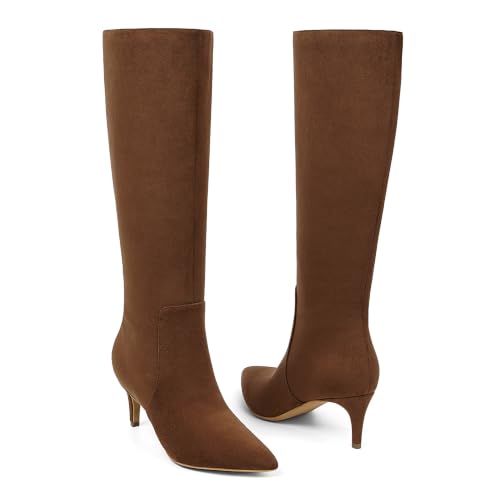 Image of QIY Kitten Heel Knee High Boots for Women Fall Tall Boots