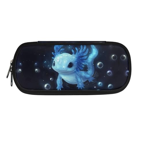 Image of Blue Axolotl Pencil Cases for School Basic Pen Box with Zipper Students Stationery Pouch Bag for Girls Elementary School Cute Pen Holder Bag