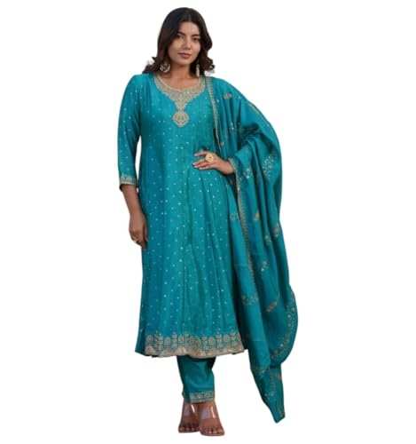 Image of Kaari Women's Embroidered Kurta Set with Dupatta - Festive Kurta Set for Women Polyester Blend