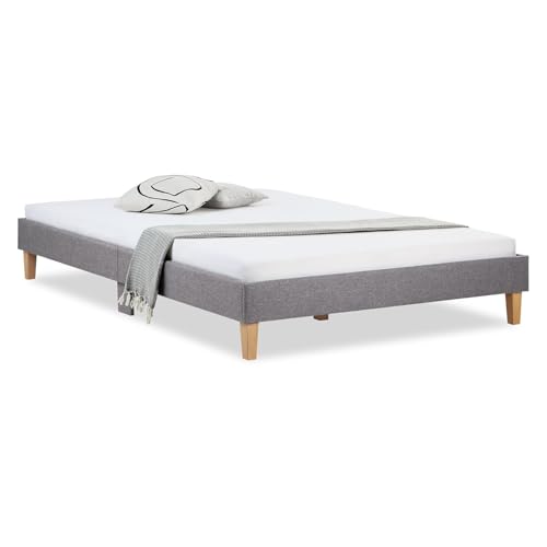 Homestyle4u Futonbett 140x200 Grau mit Lattenrost – Polsterbett Bettgestell ohne Kopfteil, Doppelbett Niedriges Bett