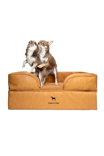 Image of NOAH & PAW Dog Bed, 28x23x11 Inch, Orthopedic Dog Beds for Medium Size Pets, Eggshell Memory Foam Infused with Cooling Gel, Inner Cover, Water Resistant, Machine Washable (Faux Leather)