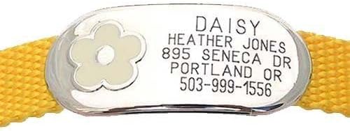 LuckyPet Jewelry Pet ID Tags - Personalized IDs - Durable Engraved Name Noiseless Tag - Suitable for Dogs & Cats - Chew Proof & Attaches Flat to Any Collar Not Included - Small, White Flower