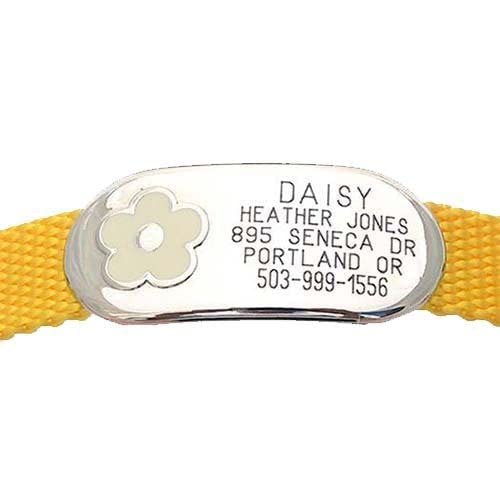 LuckyPet Jewelry Pet ID Tags - Personalized IDs - Durable Engraved Name Noiseless Tag - Suitable for Dogs & Cats - Chew Proof & Attaches Flat to Any Collar (Not Included) - Medium, White Flower