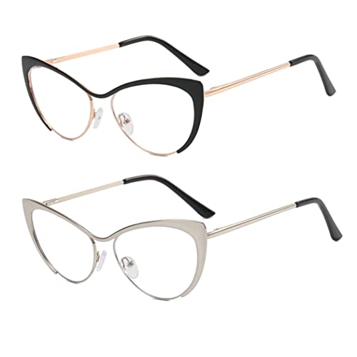 Image of 2Pack Cat Eye Reading Glasses For Women Metal Frame Blue Light Blocking Computer Readers (black /silver, 3, multiplier x)