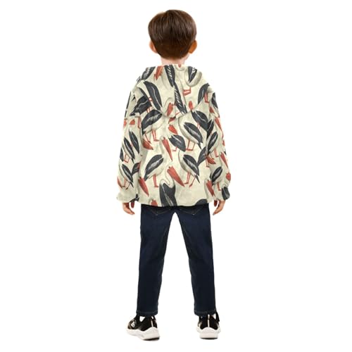 Stork Pattern Print Design Toddler Fleece Jacket Girl Boys Hooded Fleece Jacket Coat Warm Outwear Zip-up 3-10T4