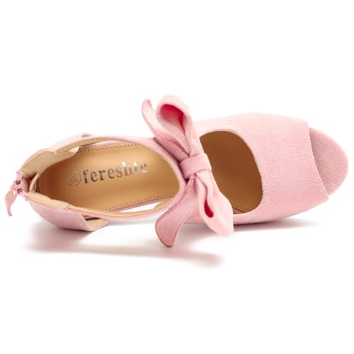 Image of fereshte Women's Bow Chunky Heel Sandals, Platform High Heel, Peep Toe, 3.94 Inch Block Heel
